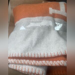 Hermes Avalon Signature H Orange Blanket